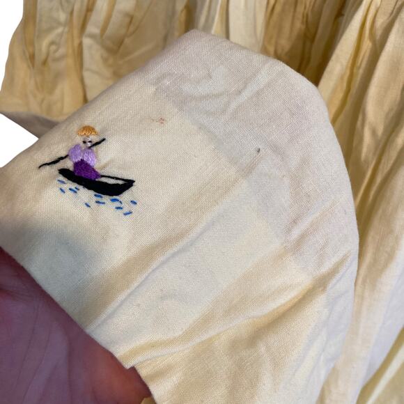 Vintage 40s 50s Butter Yellow Long Sleeve Drop Waist Embroidered Dress Sz XS - Picture 12 of 16